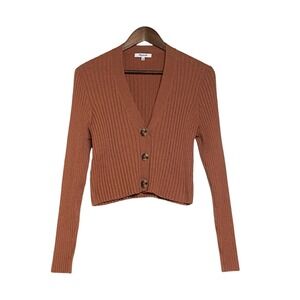 Madewell Ribbed Women Cardigan XL Rust Orange Button Front V-Neck Cropped Knit